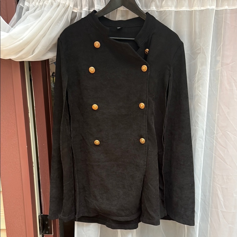 SHEIN Size M Black Double-Breasted Poncho Jacket with Gold Buttons